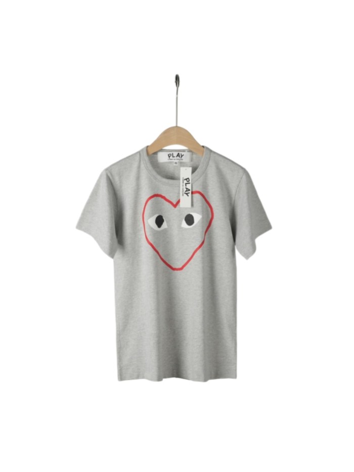 1:1 quality version Front Oversize Hand Drawn Red Outline Hollow Eyed Heart Print Couple Tee 29331783