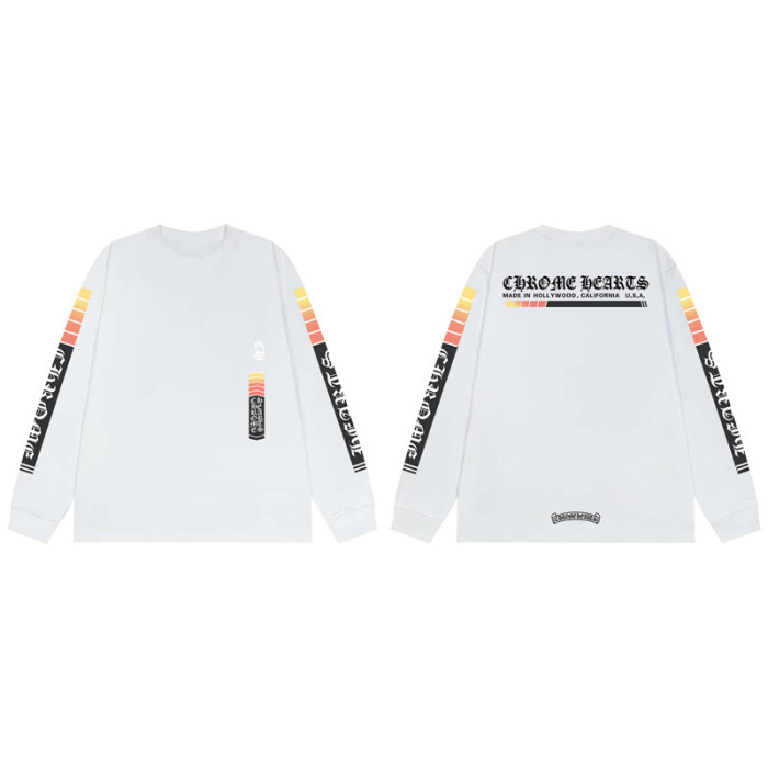 Gradient Orange Yellow Thermal Stripe Sanskrit Print Long Sleeve T-Shirt 2 colors 29331530
