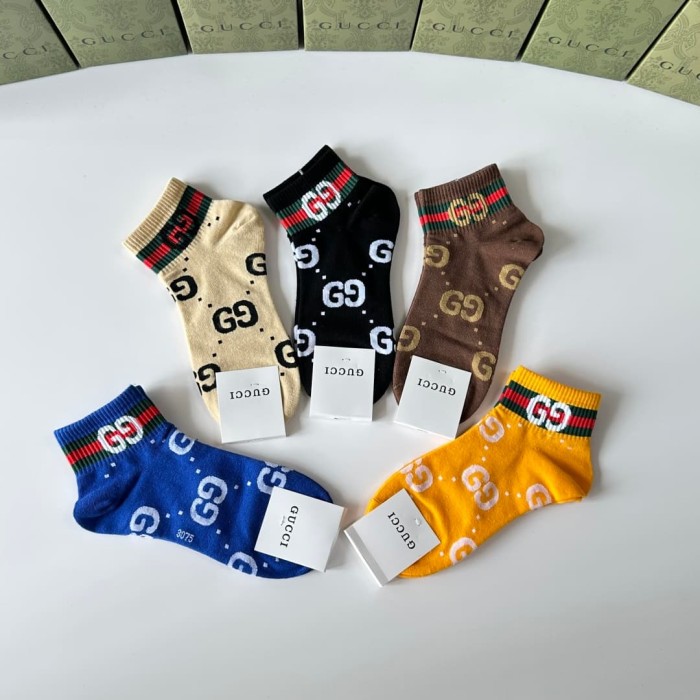 Multi Color All Over Print Interlocking GG Monogram Slouch Socks 5 Pairs Per Box 29332327
