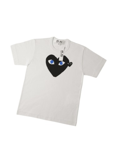 1:1 quality version Black Heart Print With Blue Pupil Eyes And Side Extended Tiny Mini Black Heart Fitted Shoulder Couple Tee 29332197