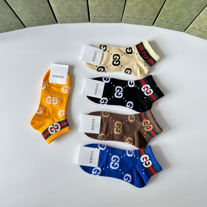 Multi Color All Over Print Interlocking GG Monogram Slouch Socks 5 Pairs Per Box 29332327