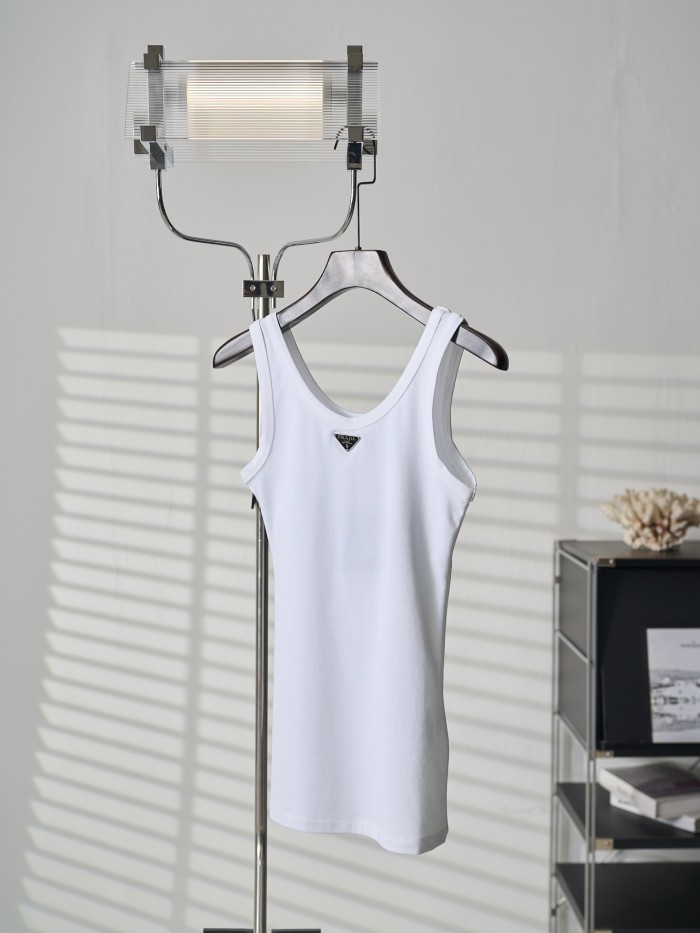 1:1 quality versionU Neck Wide Strap Slim Elastic Rib Knit Chest Inverted Triangle Metal Nameplate Tank Top 2 colors 29334268