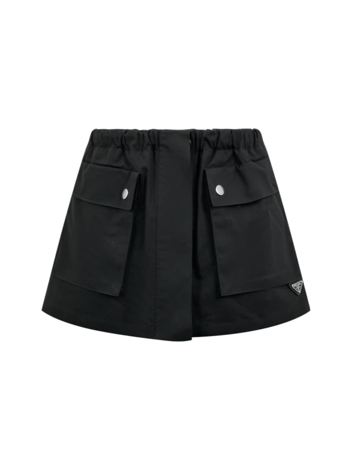 1:1 quality version Nylon Drawstring Elastic Waist Double Cargo Snap Pocket Front Slit  A Line Mini Skirt 29334556