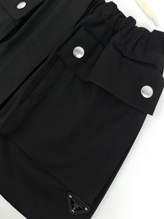 1:1 quality version Nylon Drawstring Elastic Waist Double Cargo Snap Pocket Front Slit  A Line Mini Skirt 29334556