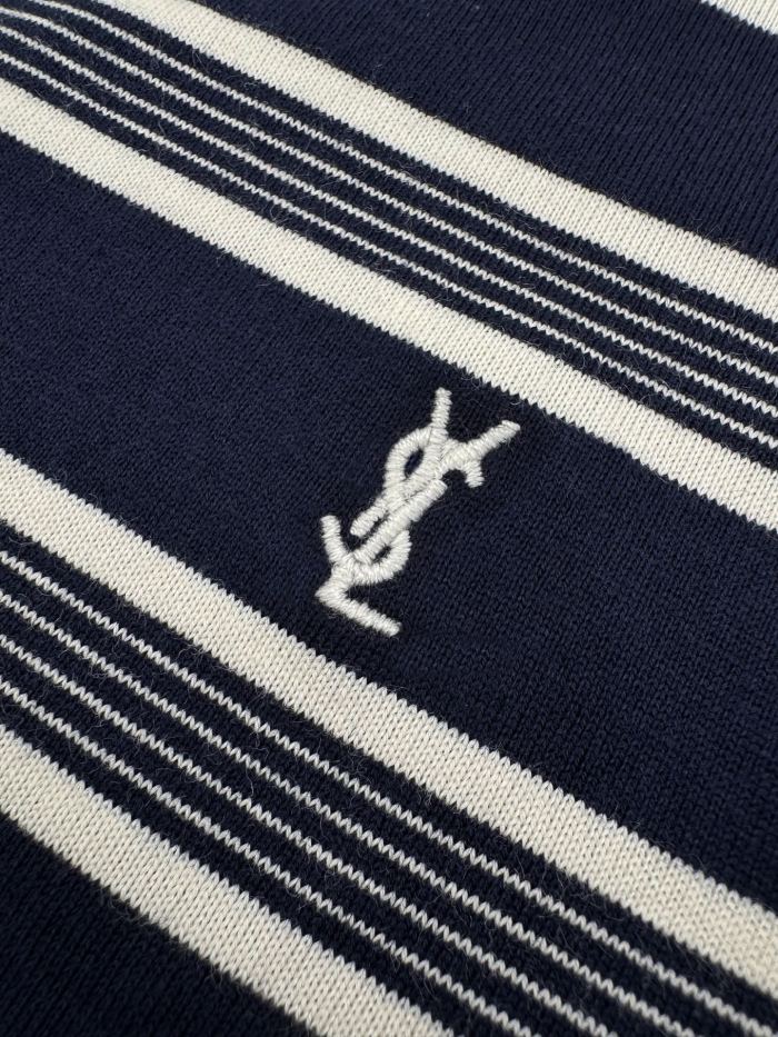 1:1 quality version Neck Tank Sleeveless Navy White Thin Horizontal Stripe Chest Embroidered Mini Logo High Elastic Waist Slim Knit Tank Top 29334275