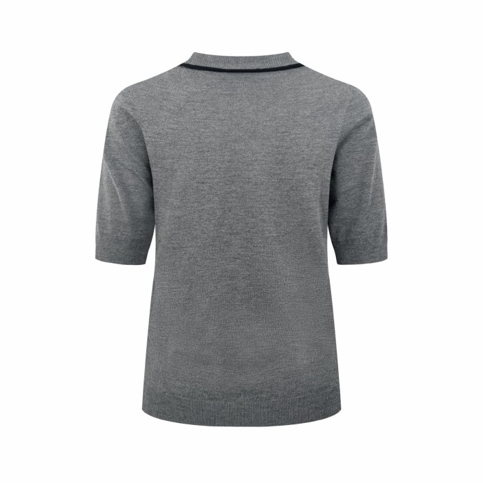 1:1 quality version Thin Black Contrast Crew Neck Half Sleeve Front Tone On Tone Letter Embroidery Ultra Fine Light Knit T-shirt 29334399
