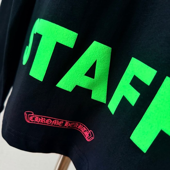 1:1 quality version Back Fluorescent Green Horseshoe STAFF Fluorescent Pink Cross Flower Print Long Sleeve Tee 29334509