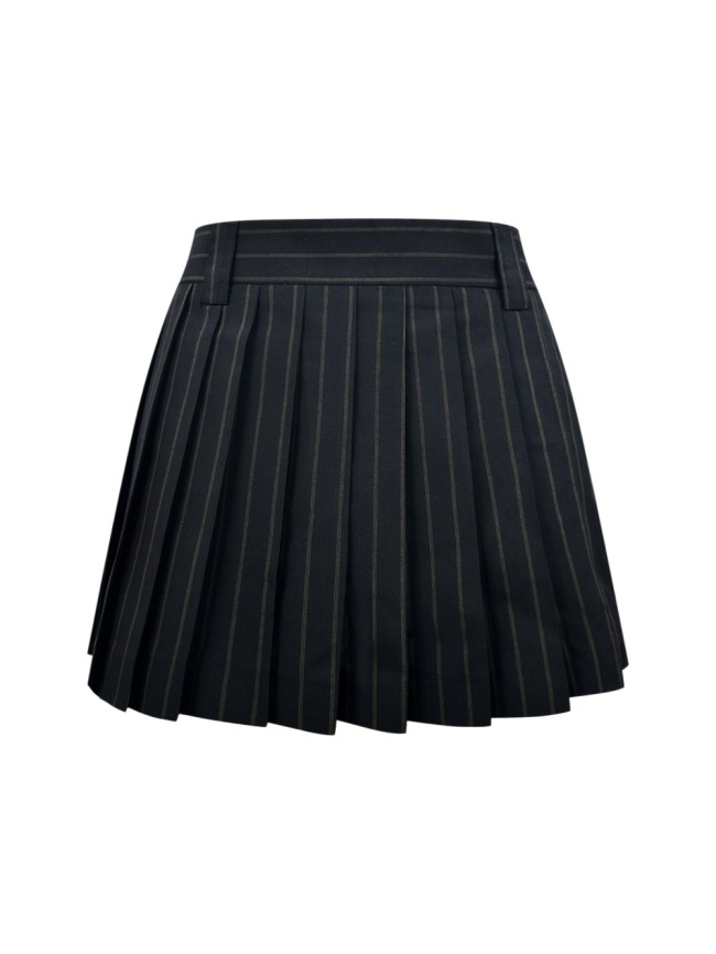 1:1 quality version Black Gold Vertical Stripe Built In Safety Liner A Line Slim Mini Skirt 29334304