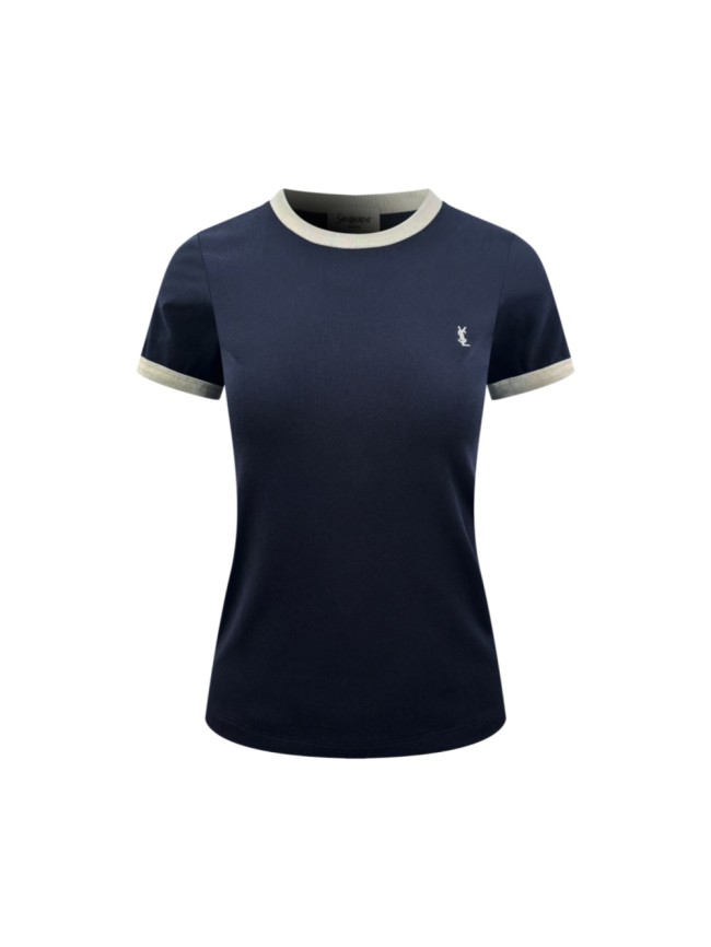 1:1 quality version White Contrast Neck Cuff Trim Crew Neck Left Chest Mini Embroidery Logo High Elastic Waist Slim T-shirt 29334315