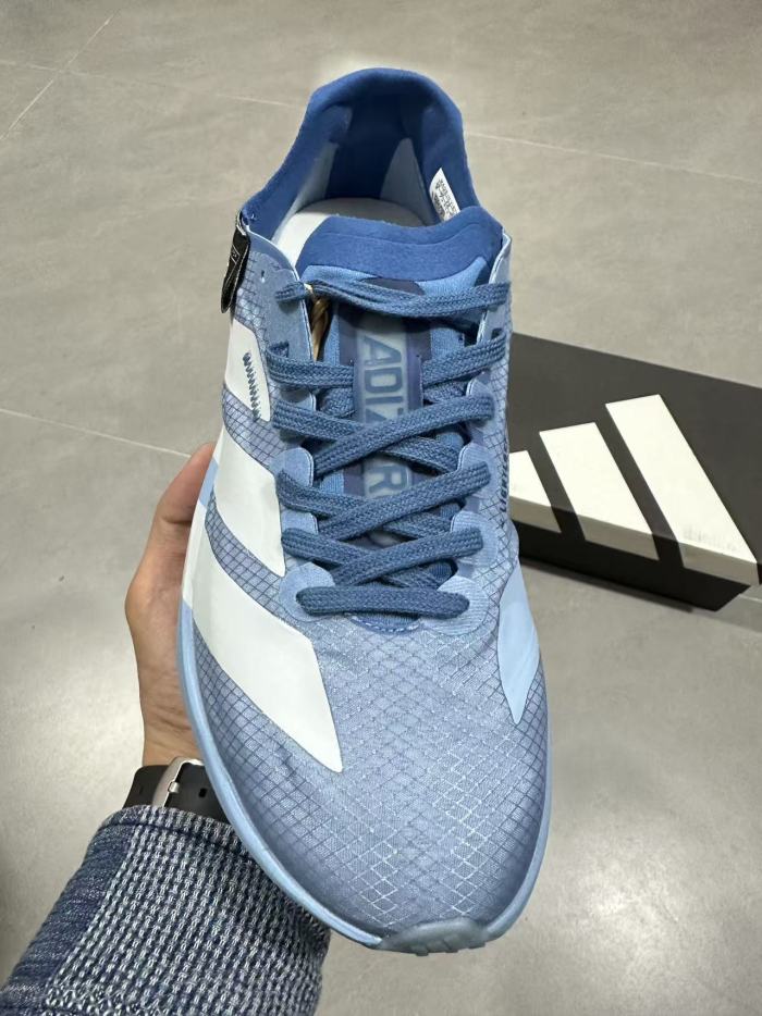 Y-3 Adios Pro 4.0 Lightlock Light Blue Mesh Upper White Distressed Three Stripes Running Sneakers 29336024