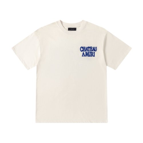 American Retro Luxury Streetwear Front Left Chest Text Logo Embroidery Back Chateau Building Graphic Oversized Tee 2 colors 29338688