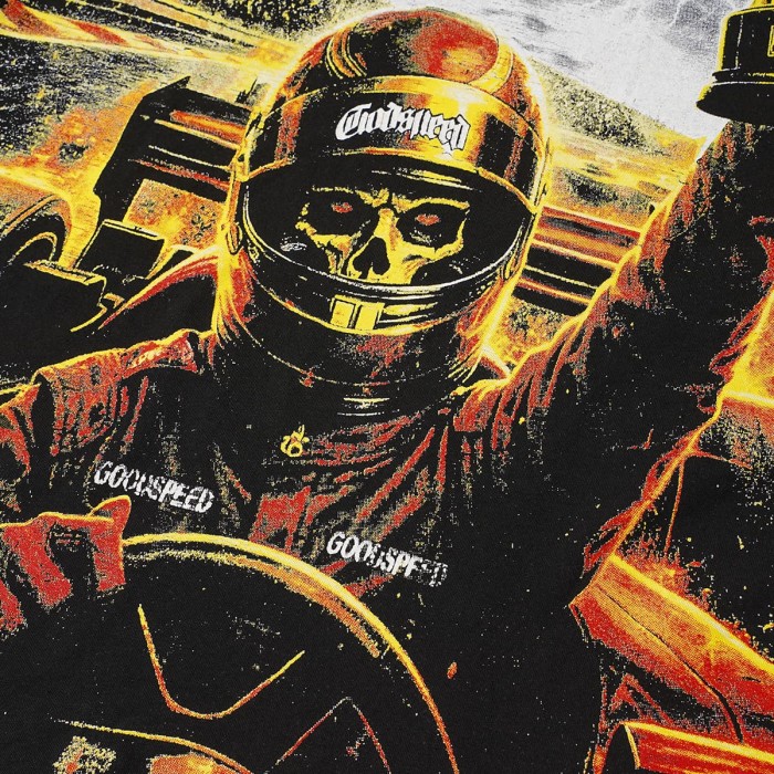 Front Thunder Effect Skeleton Racer Portrait Graphic Back Race Track Champion Driver Trophy Oversized T-Shirt 29338328