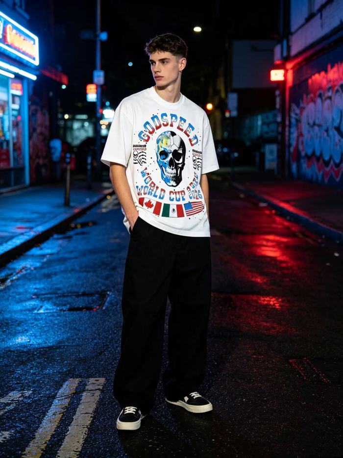 Front World Cup 2026 Globe Skull Country Flag Print Back Bone Hand Text Oversized T-Shirt 2 colors 29338585