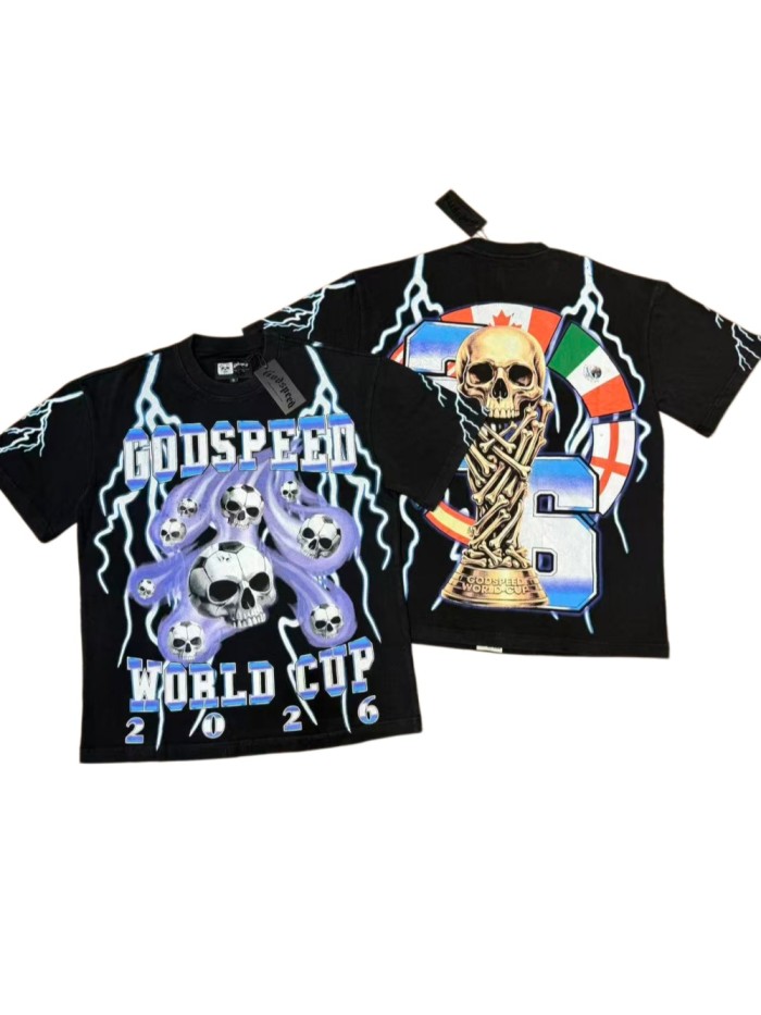 Vintage Streetwear Front Soccer Skull Lightning Print Back Skeleton Trophy National Flag Print Oversized T-Shirt 2 colors 29338411
