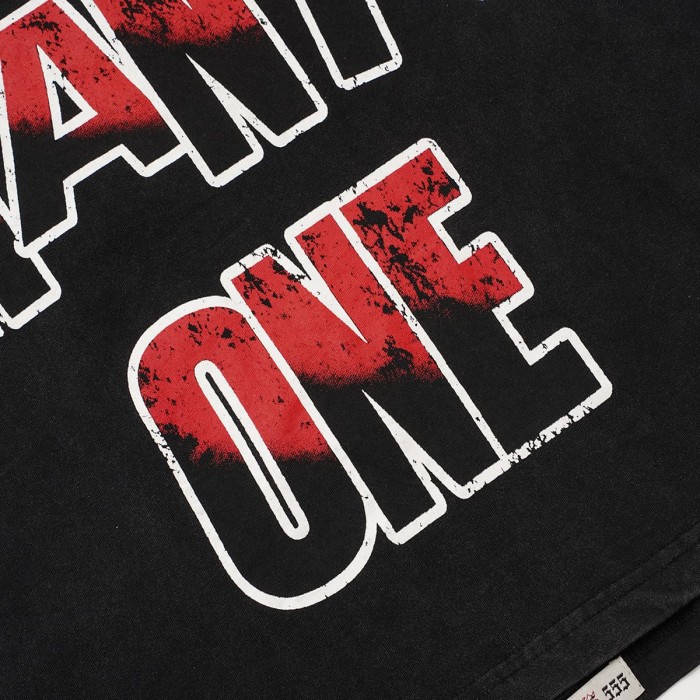 Red Outline Godspeed Curvy Letter Doorway Skull Lone Man Checkerboard Floor Dark Scene Print Oversized T-Shirt 29338327