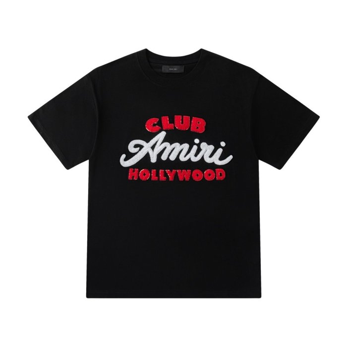 American Retro Club Streetwear Front Red White Chenille Embroidery Club Amiri Hollywood Letter Print Tee 29340709