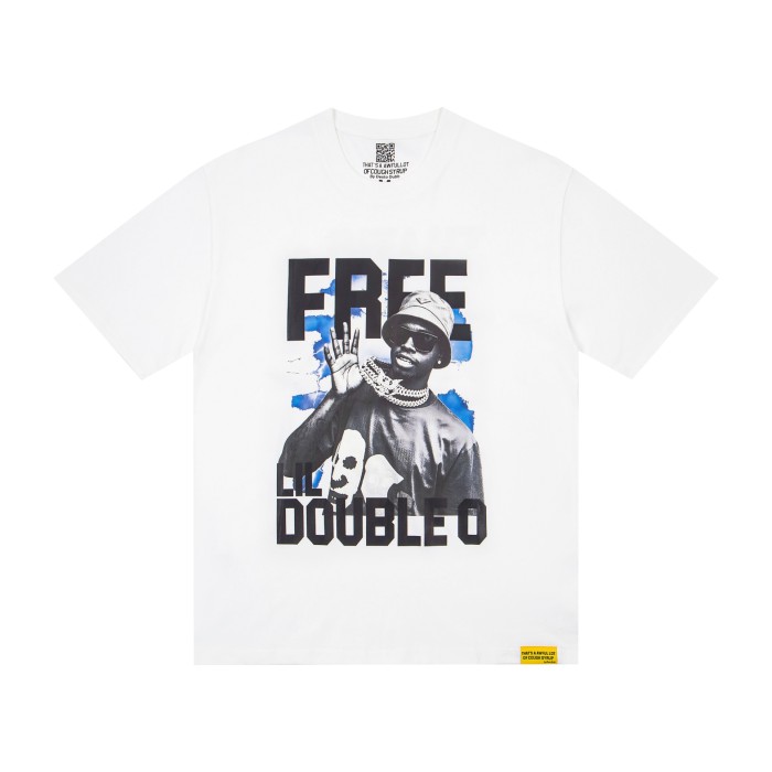 Hip Hop Streetwear Front Free Lil Double O Rapper Portrait Lightning Mask Photo Print Back Bold Block Letter Oversized T-Shirt 2 colors 29343900