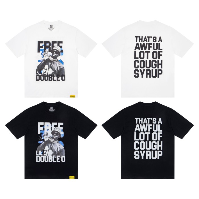 Hip Hop Streetwear Front Free Lil Double O Rapper Portrait Lightning Mask Photo Print Back Bold Block Letter Oversized T-Shirt 2 colors 29343900