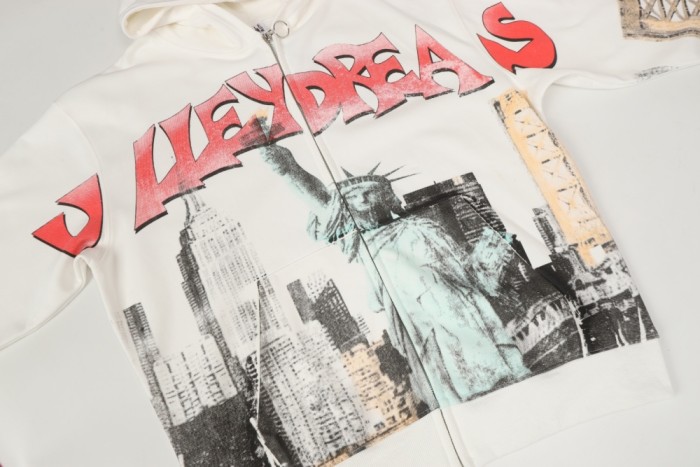 Statue Of Liberty Sculpture Zip Print Washed Hoodie 29344091