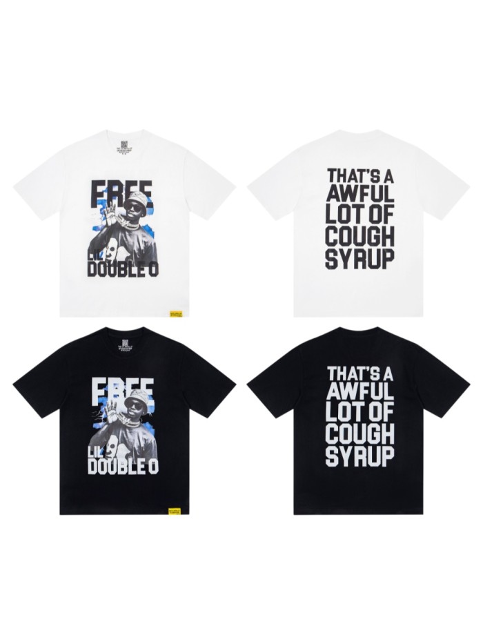 Hip Hop Streetwear Front Free Lil Double O Rapper Portrait Lightning Mask Photo Print Back Bold Block Letter Oversized T-Shirt 2 colors 29343900