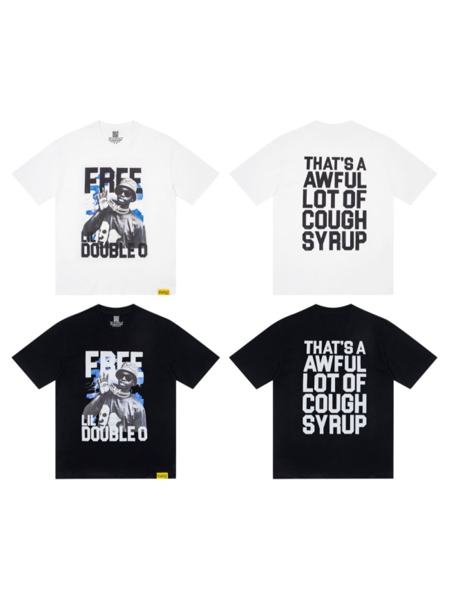 Hip Hop Streetwear Front Free Lil Double O Rapper Portrait Lightning Mask Photo Print Back Bold Block Letter Oversized T-Shirt 2 colors 29343900