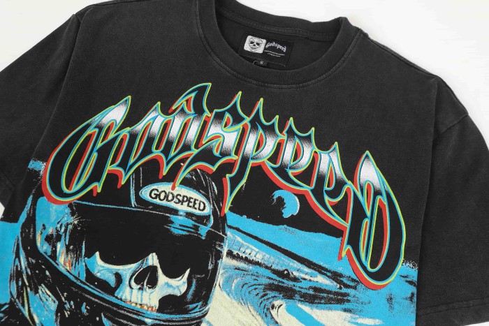 Skeleton Racer Helmet Race Track Car Gothic Letter Print Back Red Outline Giant GS Logo T-Shirt 2 colors 29348159