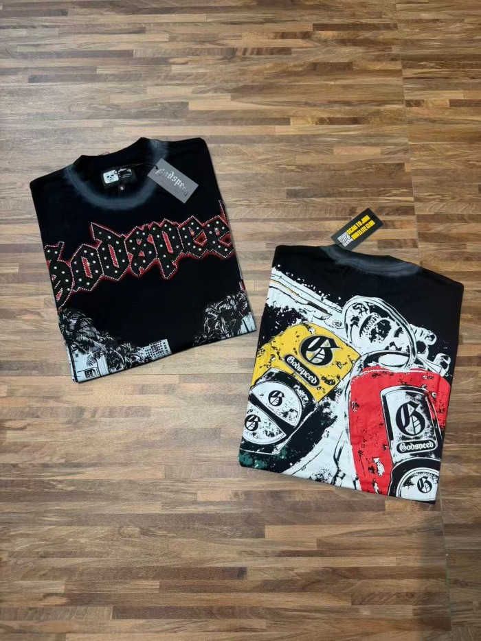 Miami Racing Streetwear Front Palm Tree City Sports Car Steering Wheel Rhinestone Gothic Letter Print T-Shirt 2 colors 29347856