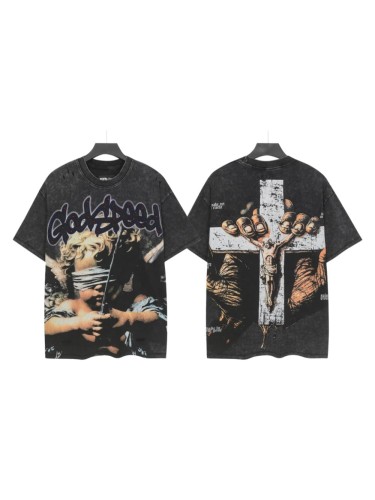 Blindfolded Cherub Sword Rhinestone Gothic Letter Print Back Crackle White Cross Jesus Skeleton Hand T-Shirt 29348120