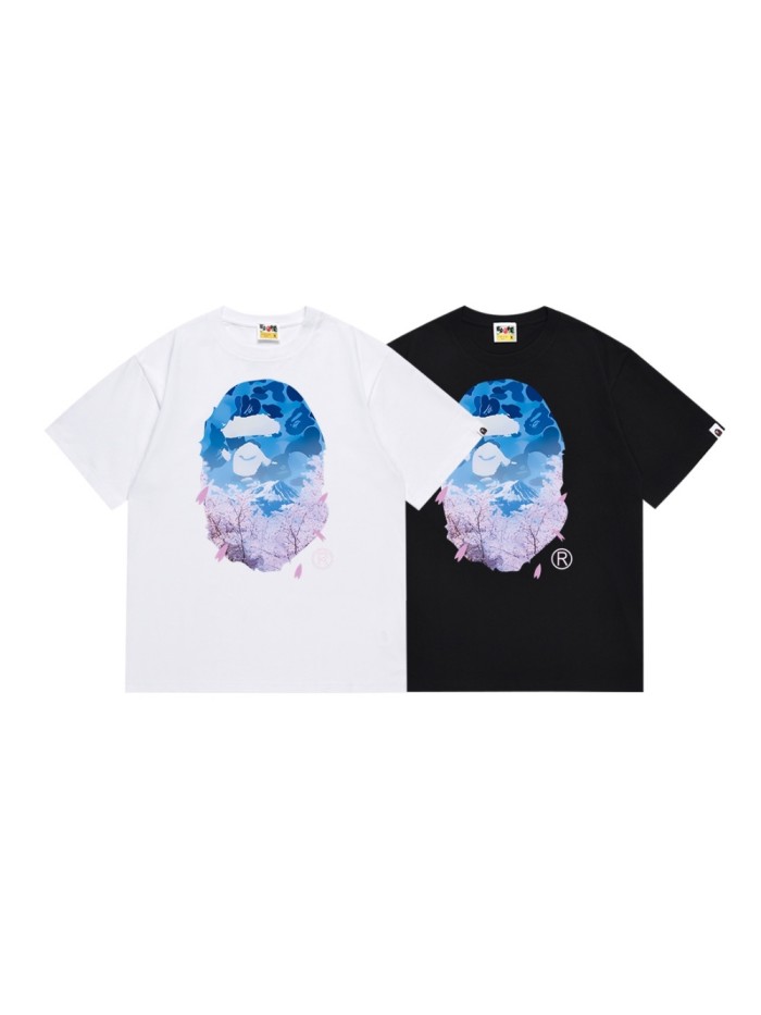 Cherry Blossom Tree Mount Fuji Ape Head Print Tee 2 colors 29348070