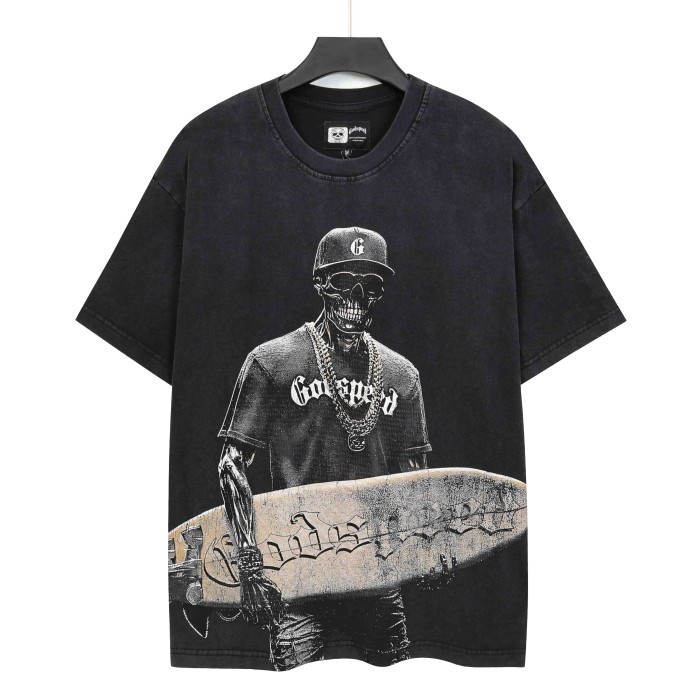 Skull Surfer Portrait Gold Chain Gothic Letter Print Back Large Gradient GS Monogram T-Shirt 2 colors 29348106