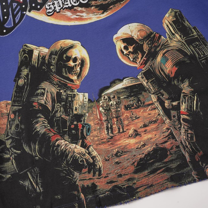 Retro Space Tour Streetwear Front Rhinestone Gothic Letter Moon Astronaut Alien Scene Print T-Shirt 2 colors 29347750