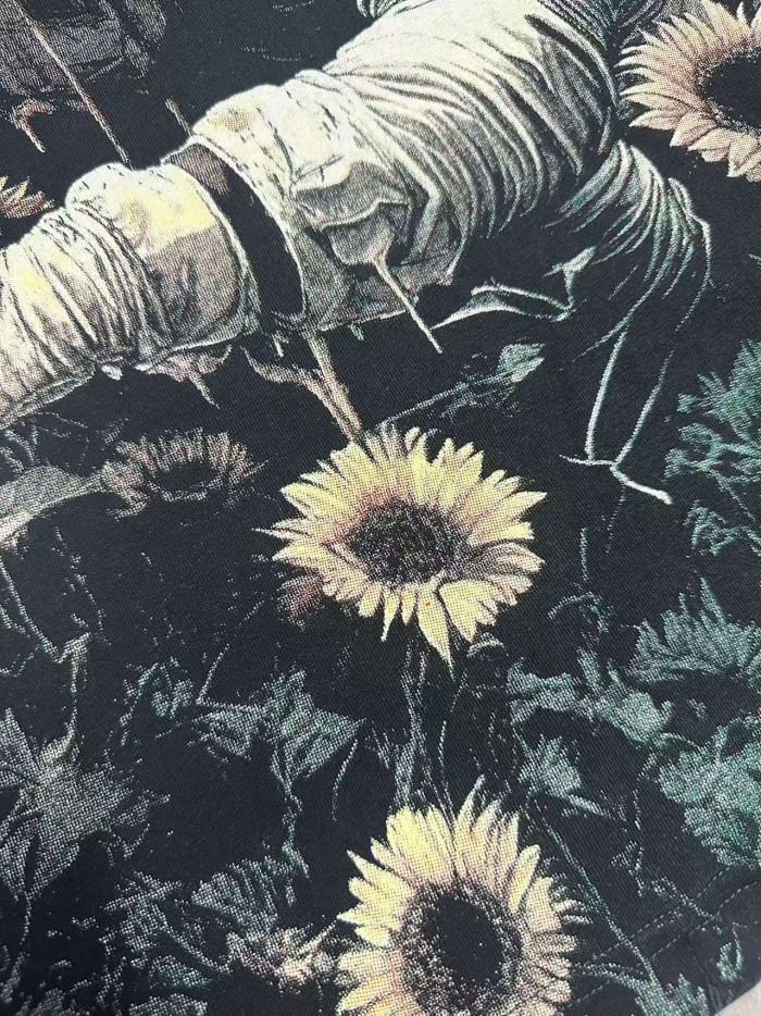 Retro Cosmic Floral Streetwear Front Sunflower Field Astronaut Skull Gothic Letter Print T-Shirt 2 colors 29348175