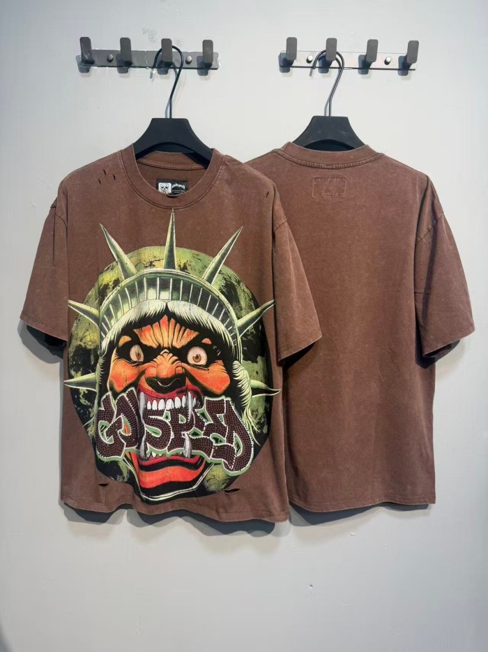 Retro Monster Liberty Streetwear Front Fierce Monster Liberty Head Gothic Graffiti Letter Print T-Shirt 2 colors 29347788