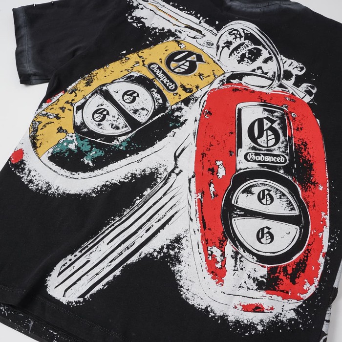 Miami Racing Streetwear Front Palm Tree City Sports Car Steering Wheel Rhinestone Gothic Letter Print T-Shirt 2 colors 29347856