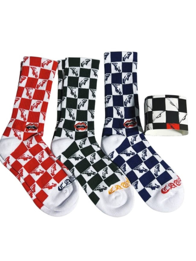 Color Contrast Sanskrit 99 Eyes Checkerboard Crew Socks 3 colors 29348115