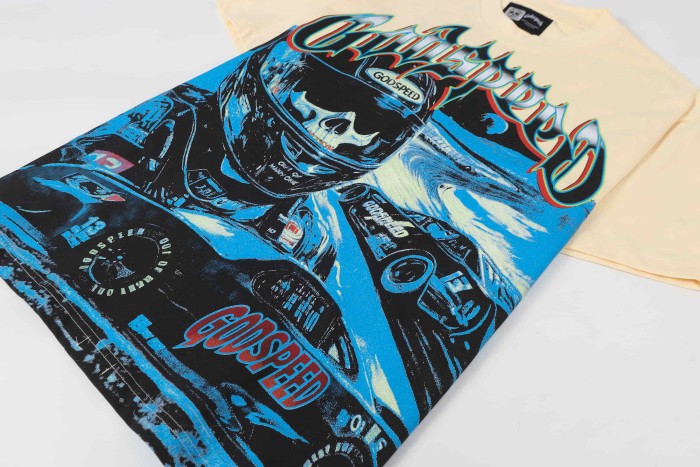 Skeleton Racer Helmet Race Track Car Gothic Letter Print Back Red Outline Giant GS Logo T-Shirt 2 colors 29348159