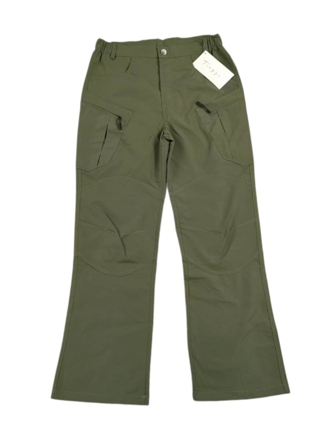 [50% Off]Army Green Multi Pocket Knee Seam Flare Cargo Pants 29347643