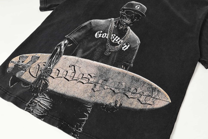 Skull Surfer Portrait Gold Chain Gothic Letter Print Back Large Gradient GS Monogram T-Shirt 2 colors 29348106