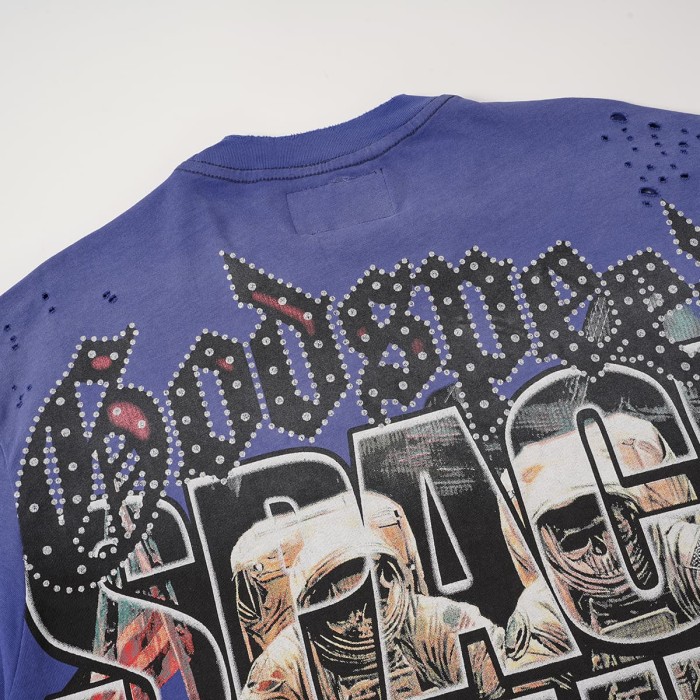 Retro Space Tour Streetwear Front Rhinestone Gothic Letter Moon Astronaut Alien Scene Print T-Shirt 2 colors 29347750