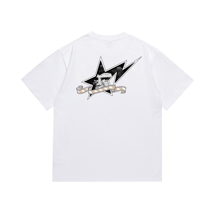 Retro Medal Ribbon Star Badge Ape Head Print Tee 2 colors 29347632