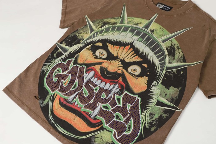 Retro Monster Liberty Streetwear Front Fierce Monster Liberty Head Gothic Graffiti Letter Print T-Shirt 2 colors 29347788