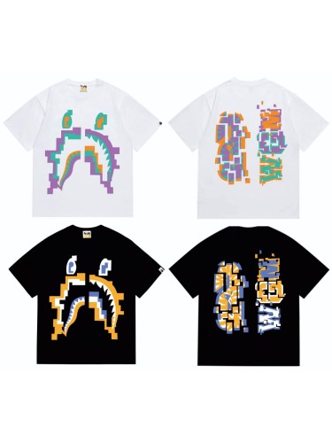 Retro Video Game Style Pixel Shark Print Tee 2 colors 29347631