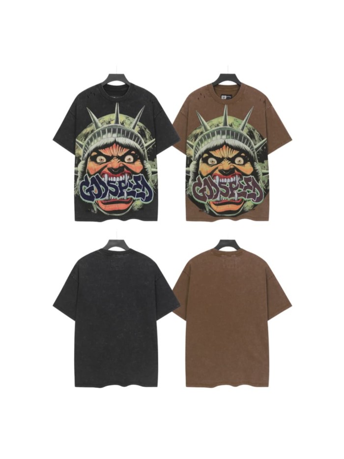 Retro Monster Liberty Streetwear Front Fierce Monster Liberty Head Gothic Graffiti Letter Print T-Shirt 2 colors 29347788