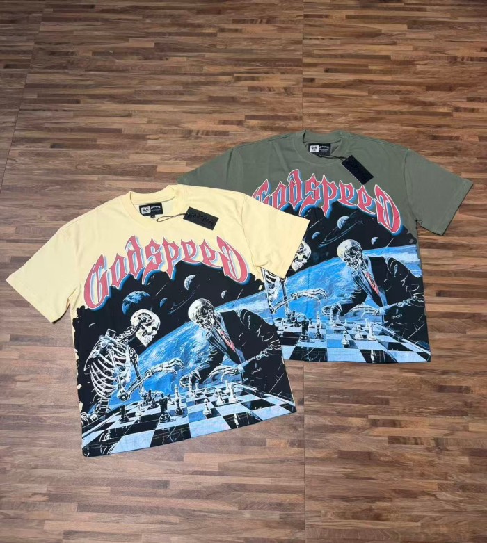 Retro Cosmic Horror Streetwear Front Galaxy Space Skeleton Businessmen Chess Game Gothic Letter Print T-Shirt 2 colors 29347700