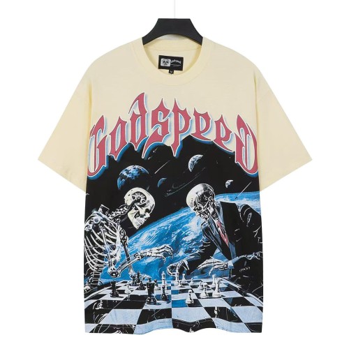 Retro Cosmic Horror Streetwear Front Galaxy Space Skeleton Businessmen Chess Game Gothic Letter Print T-Shirt 2 colors 29347700