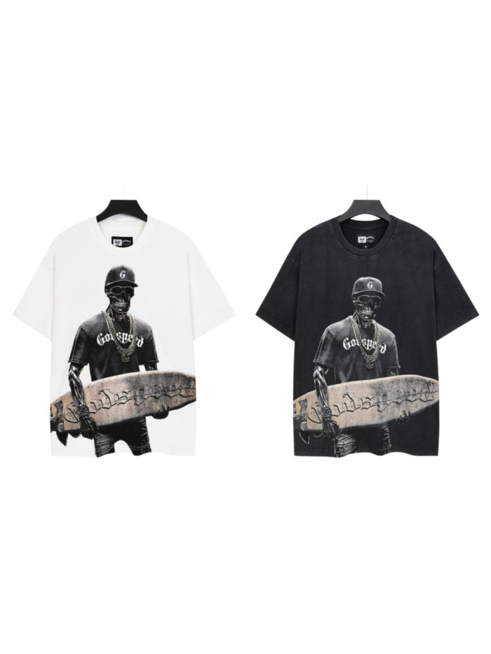 Skull Surfer Portrait Gold Chain Gothic Letter Print Back Large Gradient GS Monogram T-Shirt 2 colors 29348106