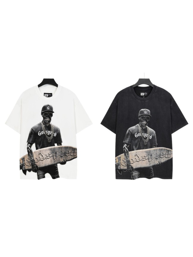 Skull Surfer Portrait Gold Chain Gothic Letter Print Back Large Gradient GS Monogram T-Shirt 2 colors 29348106