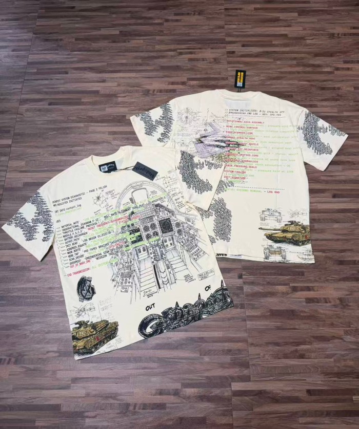 Retro Military Blueprint Streetwear Front Fighter Cockpit Diagram Tank Military Data Text Print Back Stealth Jet Technical Sketch T-Shirt 2 colors 29347658