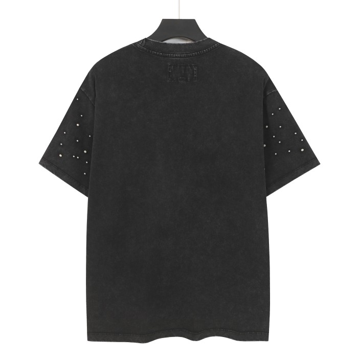 Retro Dark Space Gothic Streetwear Front Astronaut Skeleton Rose Bush Rhinestone Gothic Letter Print Single Side T-Shirt 2 colors 29348018