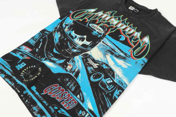 Skeleton Racer Helmet Race Track Car Gothic Letter Print Back Red Outline Giant GS Logo T-Shirt 2 colors 29348159